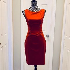 Ruched Cache Formal Cocktail Dress Orange Satin